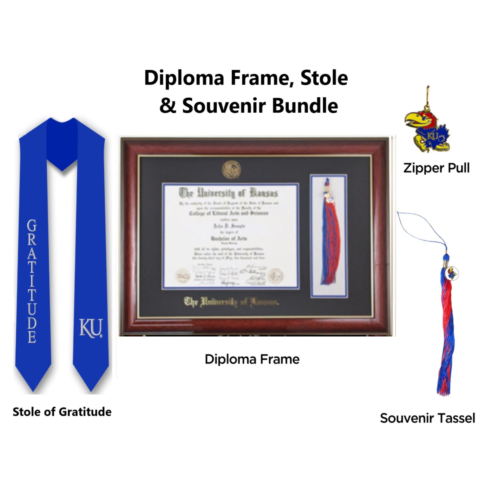 Classic Mahogany Diploma Frame with Tassel Box, Stole & Souvenir Bundle