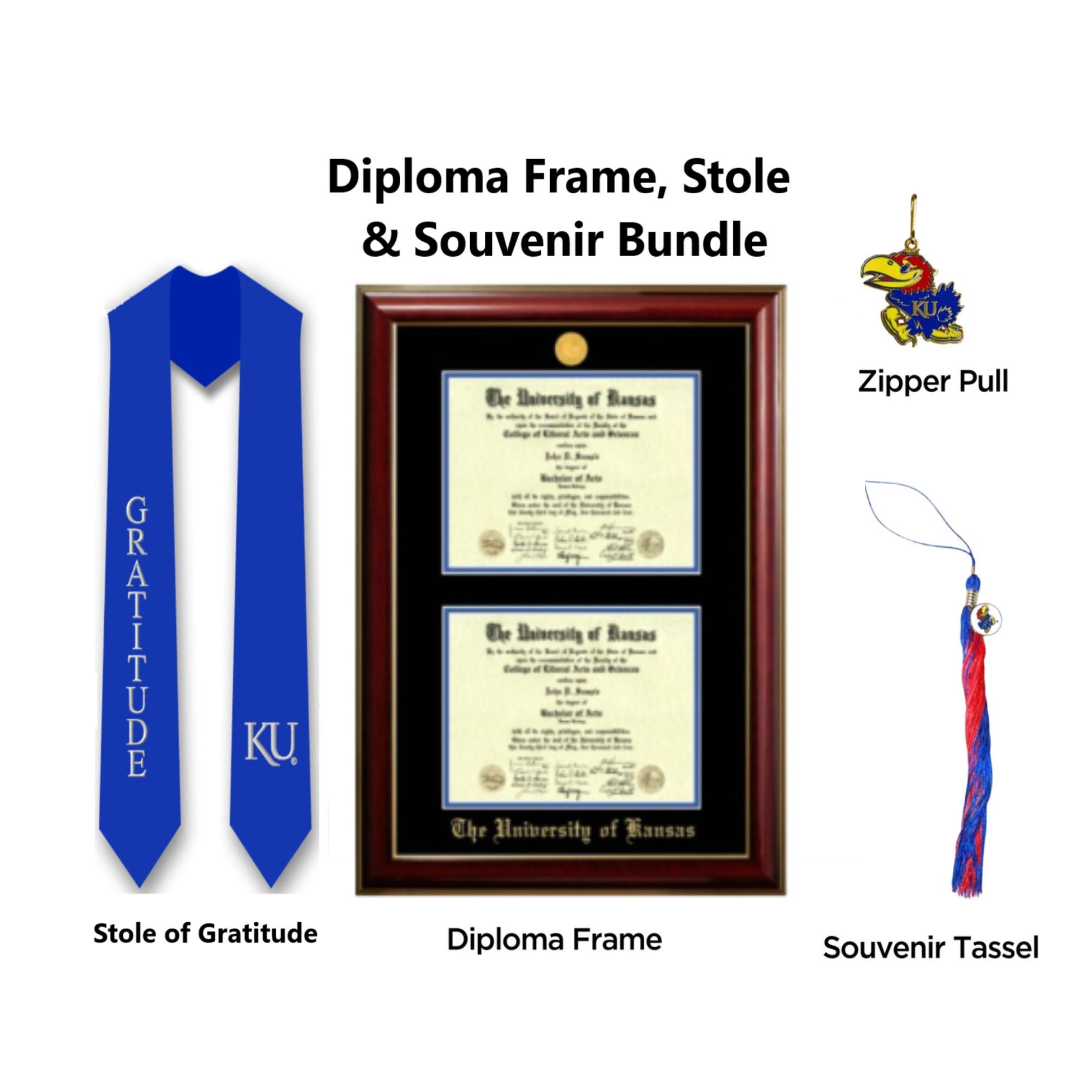 Classic Mahogany Double Degree Diploma Frame, Stole & Souvenir Bundle