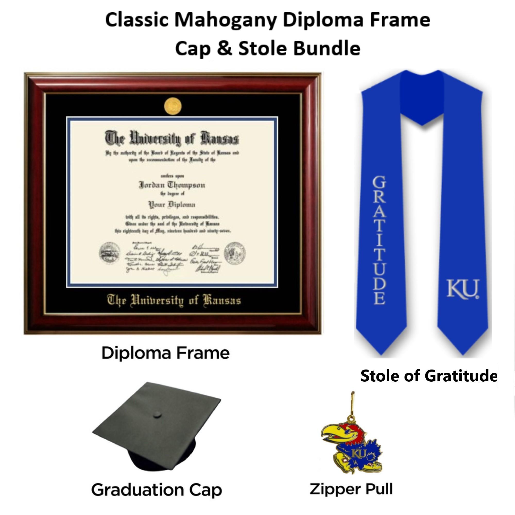 Classic Mahogany Doctoral Diploma Frame Cap & Stole Bundle