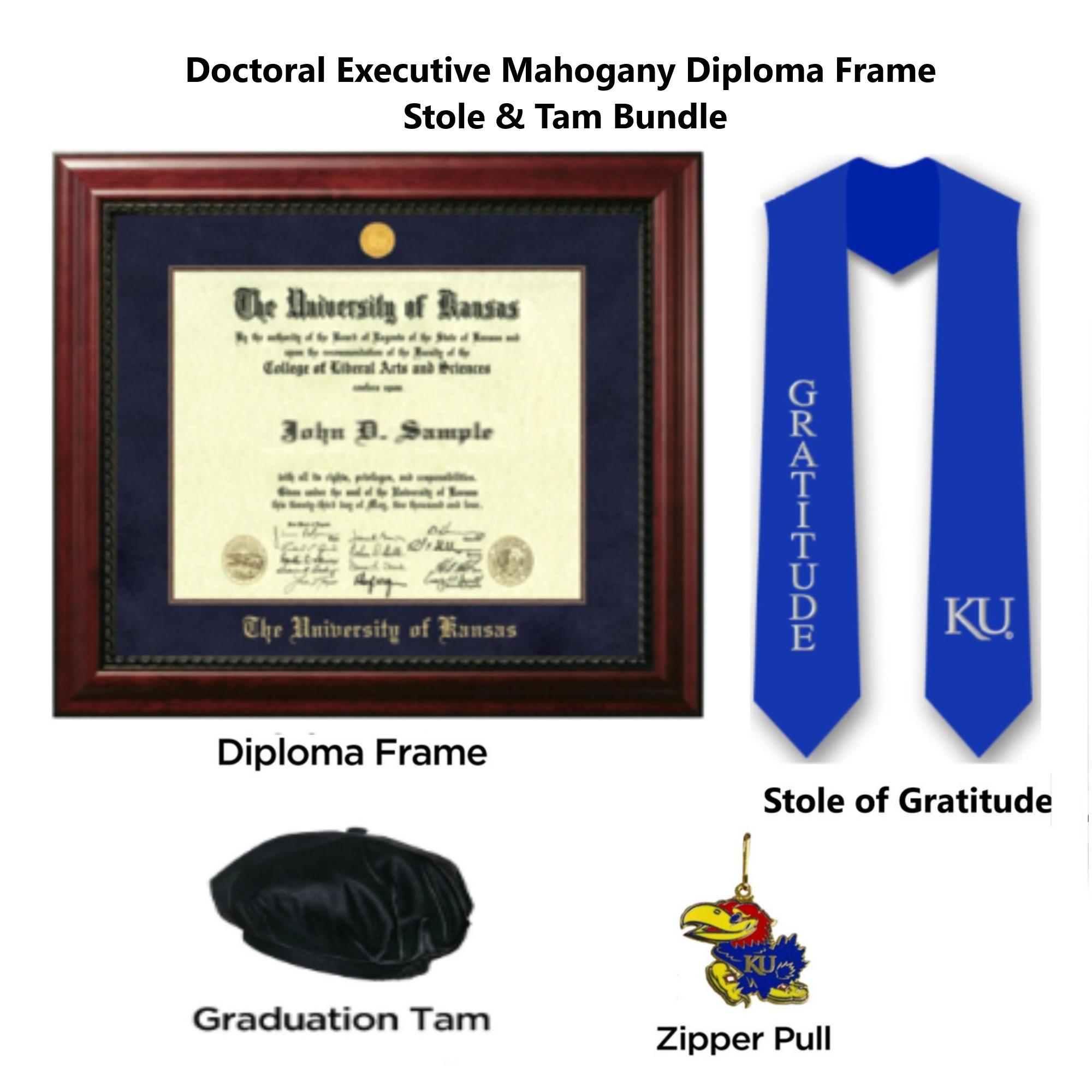 Doctoral Executive Mahogany Diploma Frame Stole & Tam Bundle
