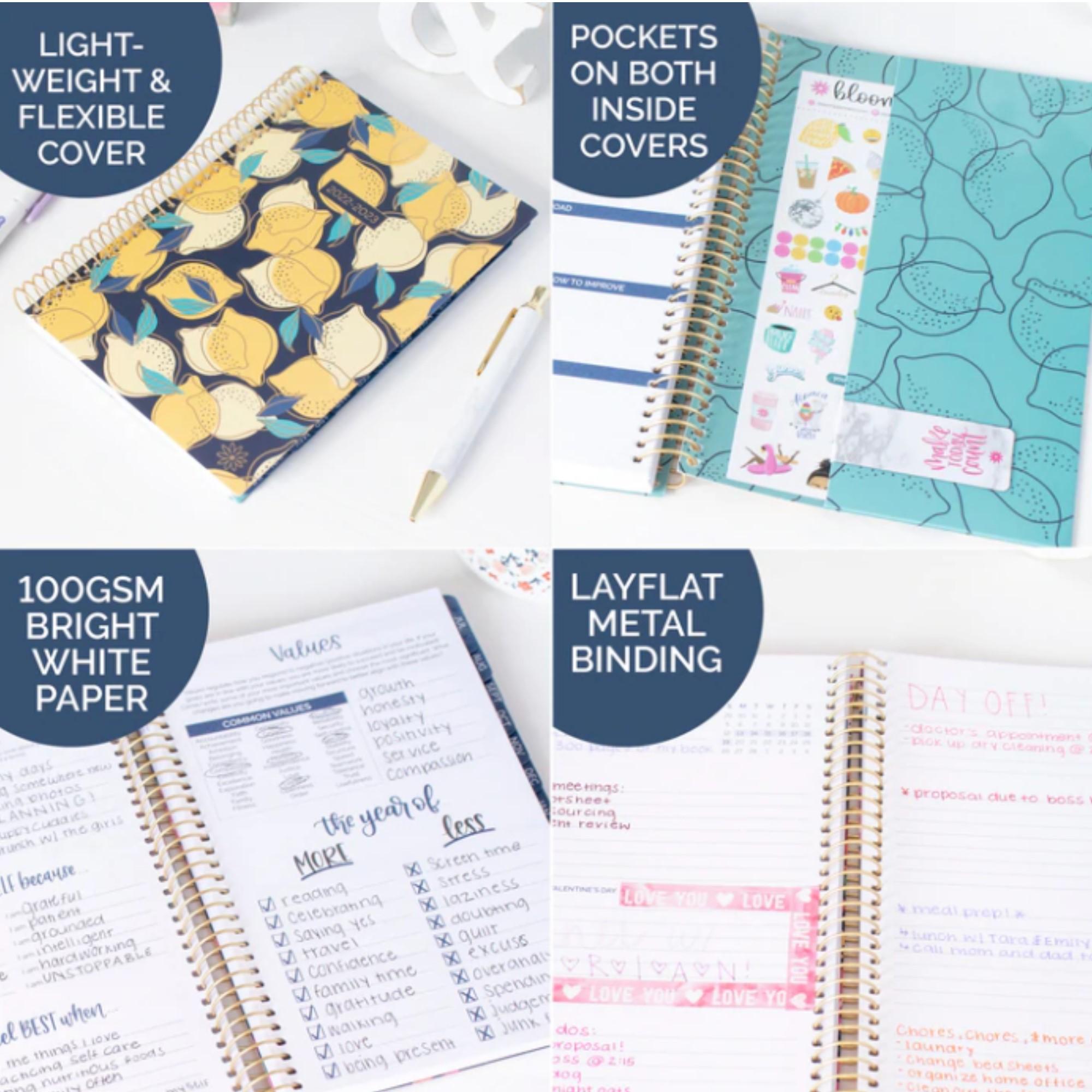 Bloom Daily Planner, 2223 Academic Year, Blue Lemons