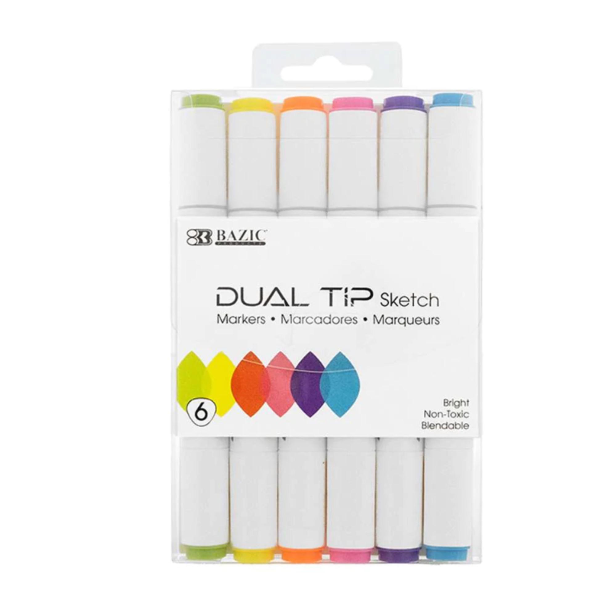 Bazic 6 Fluorescent Colors Dual Tip Sketch Markers