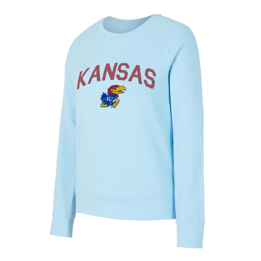 NCAA Kansas Jayhawks Women's Burnout Fleece Campus Crewneck Sweatshirt - Oatmeal Color