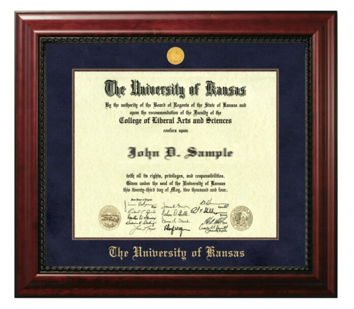 University of Kansas Diploma Frame Doctoral Executive Mahogany with