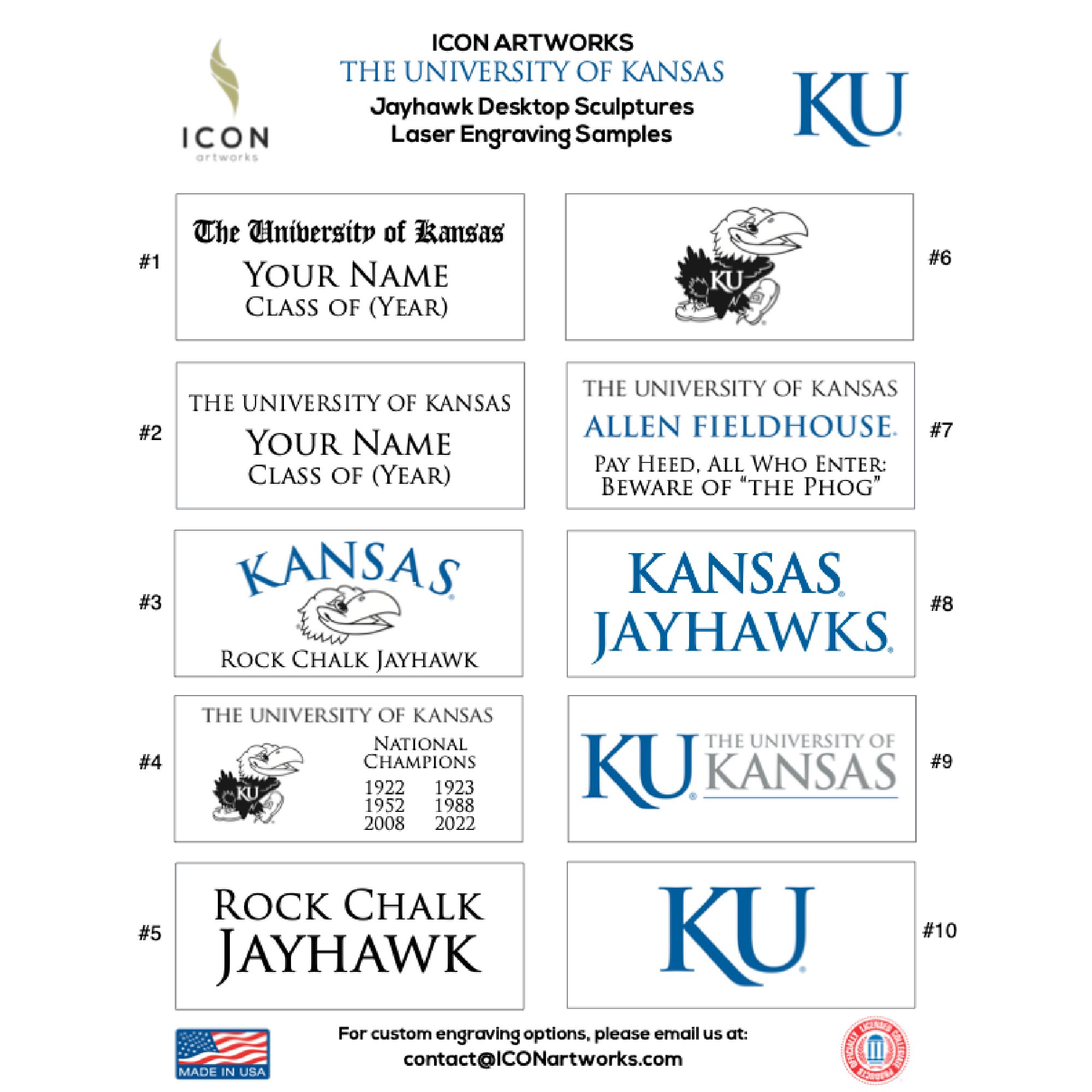 Current Jayhawk 8" Cast Pewter Statue Desktop Sculpture Engraved