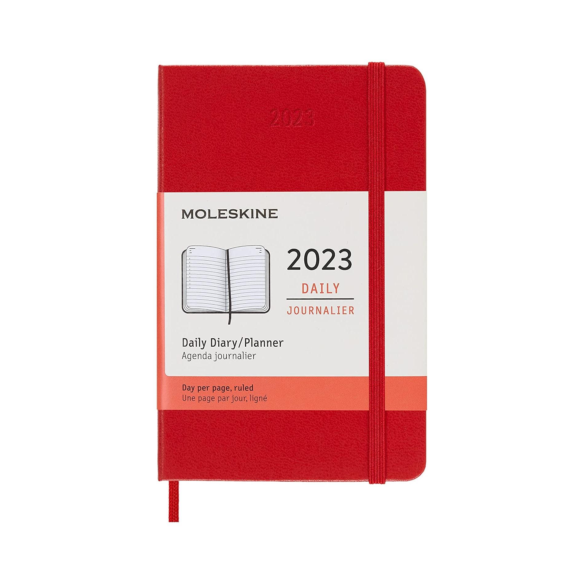 2023 12month Pocket Daily Classic Hardcover Moleskine Planner, Scarlet Red